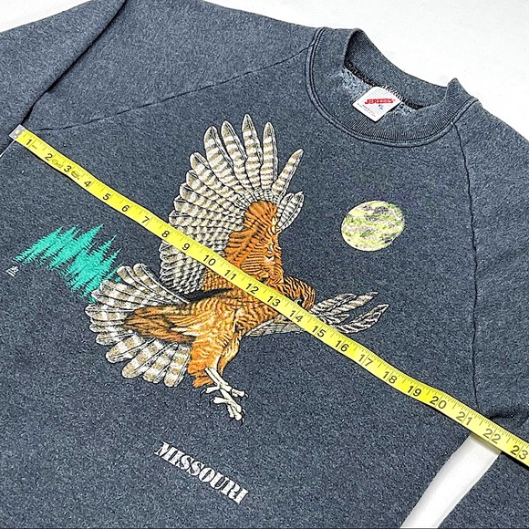 VTG 80s Missouri Hawk Moonlight Crewneck Sweatshirt Jerzees XL Made in USA - Picture 7 of 7